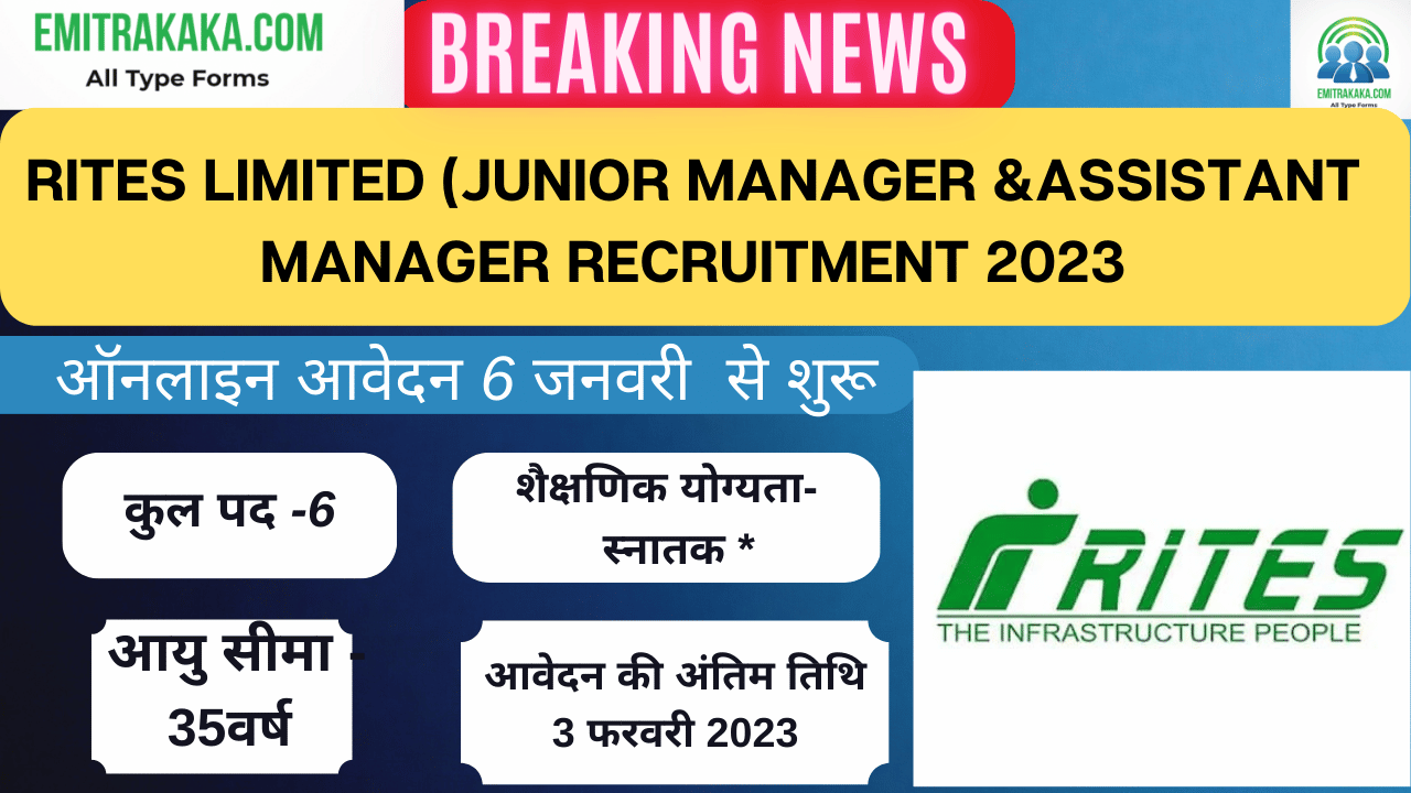 Rites Limited (Junior Manager &Amp; Assistant Manager )Recruitment 2023