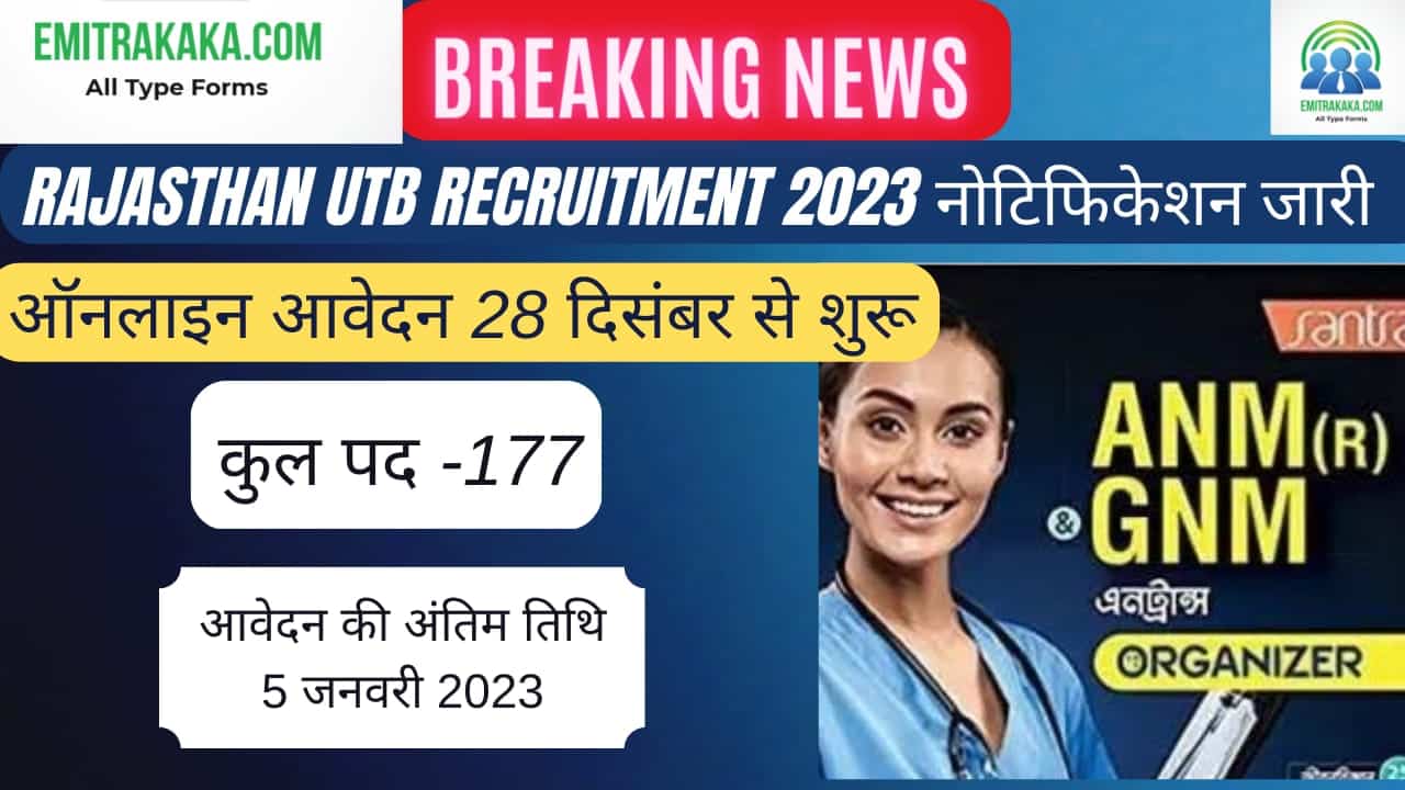 Rajasthan Utb Basis(Anm&Amp;Gnm) Recruitment 2022